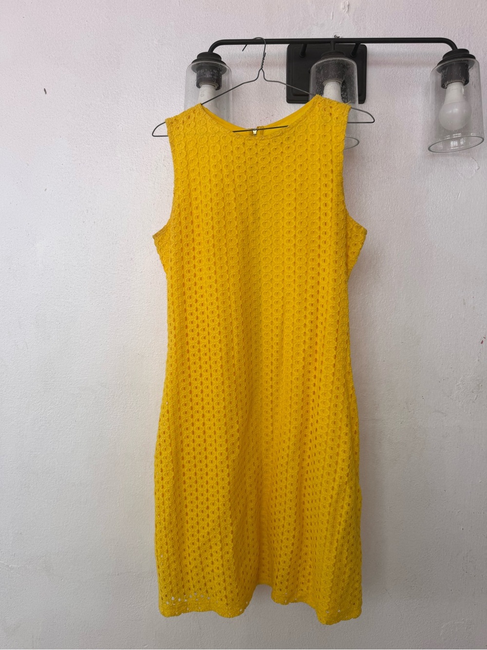 stradivarius Yellow Eyelet Sleeveless Shift Dress